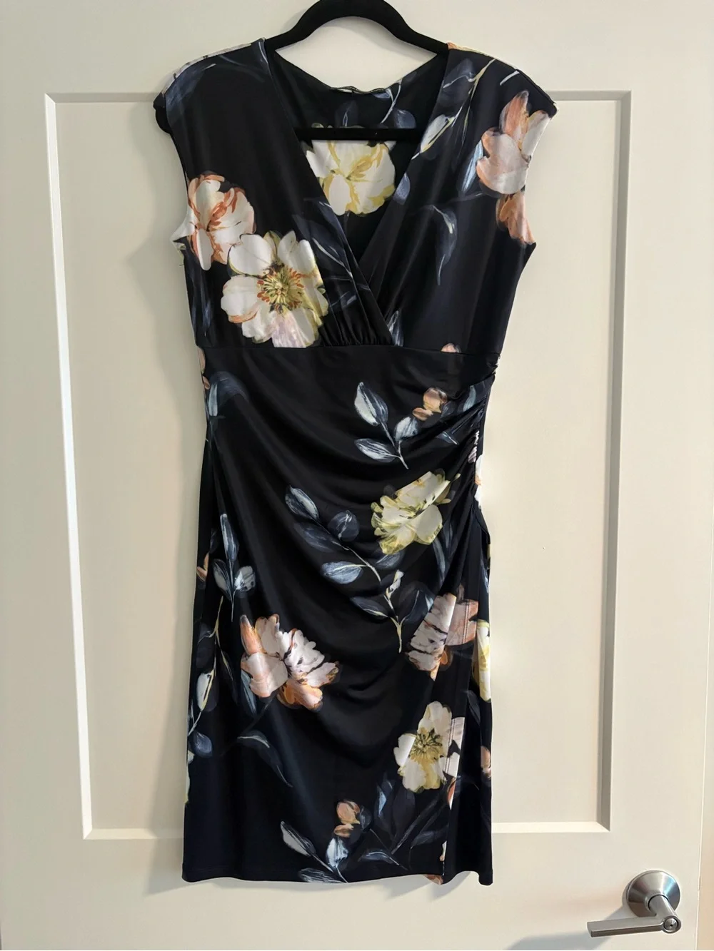 Catherine Malandrino Blue Midi Dress with Cream and Pink Floral Print - Picture 1 of 5